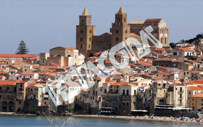 Slight zoom in on the town of Cefalu